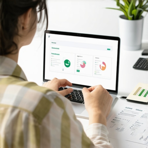 Person analyzing credit report on laptop with financial icons