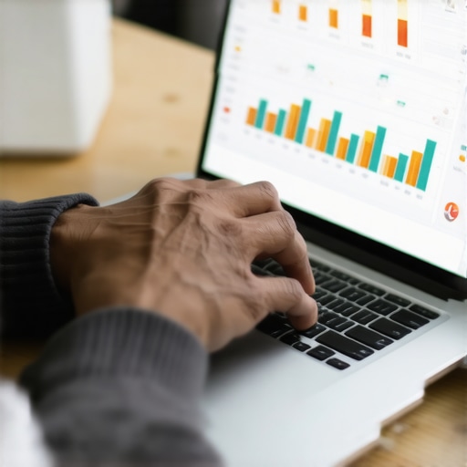 Using Credit Monitoring Tools for Long-Term Success Person analyzing credit scores on a laptop screen with charts and graphs