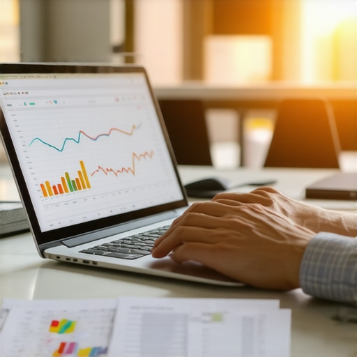Person analyzing credit scores and financial data on a laptop in a professional setting