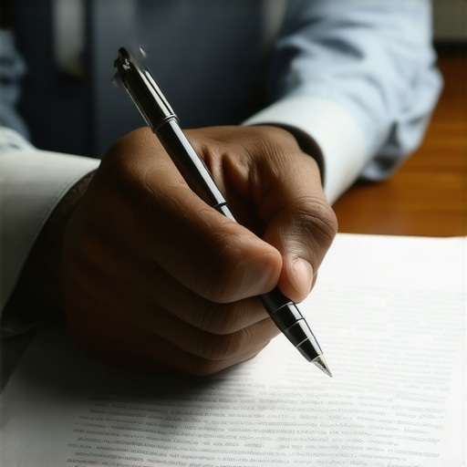 Person writing a goodwill letter on a desk with a pen and paper.