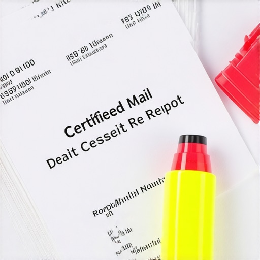 Certified mail receipts and highlighted credit report showing advanced dispute techniques