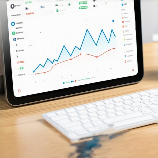 A digital tablet displaying a professional FICO score monitoring dashboard with rising trend lines.