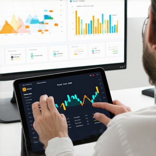 A person monitoring their credit score using professional tools showing FICO 10T trended data graphs.