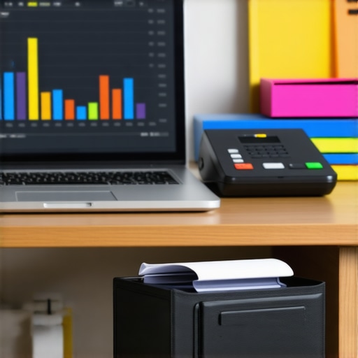 A professional setup for credit maintenance featuring a laptop, document scanner, and organized dispute records.