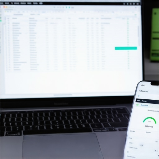 A laptop and smartphone showing credit score tracking and management tools on a modern desk.