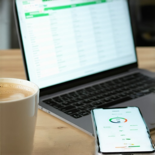 A spreadsheet and phone showing credit score tracking for long-term maintenance.