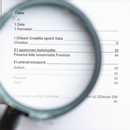 Analyzing Advanced Credit Report Errors A magnifying glass focusing on technical date errors on a credit report document.