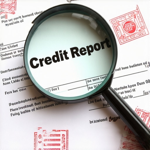 A magnifying glass focusing on details of a credit report to identify errors.
