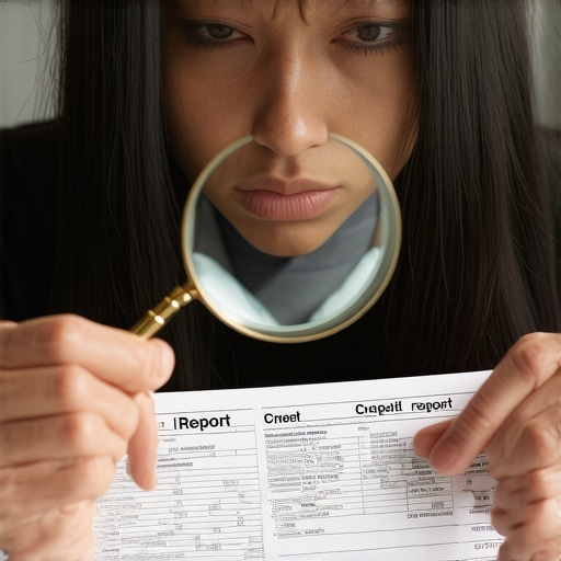 A person identifying specific technical errors on a printed credit report.