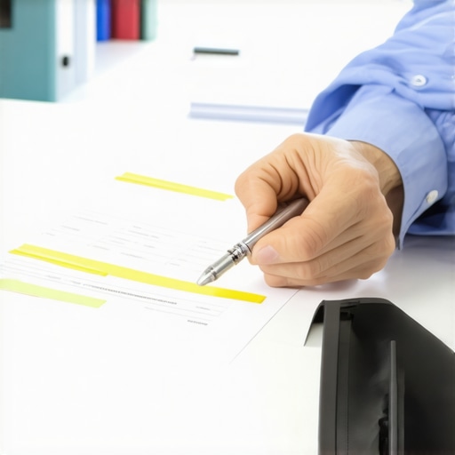 A close up of a person auditing their credit report with a magnifying glass and supporting documents.