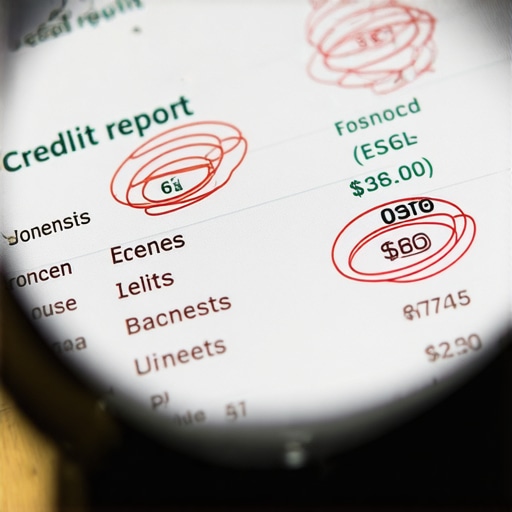 A magnifying glass examining a credit report for inaccuracies and re-aged debt.