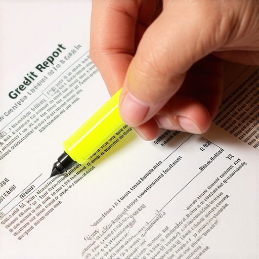 Close-up of a person highlighting errors on a credit report to improve their score.