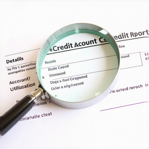 A magnifying glass analyzing the details of an authorized user account on a credit report.