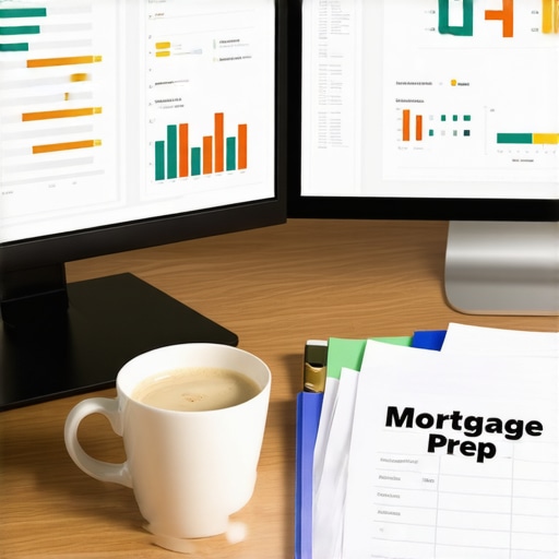 Professional home office setup for credit monitoring and mortgage preparation.