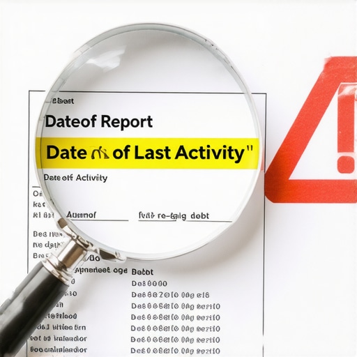 Magnifying glass over a credit report highlighting the Date of Last Activity field.