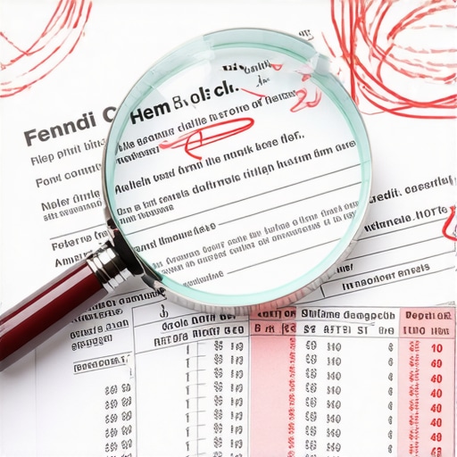 Detailed Credit Report Audit A magnifying glass highlighting specific errors on a credit report for a professional dispute.