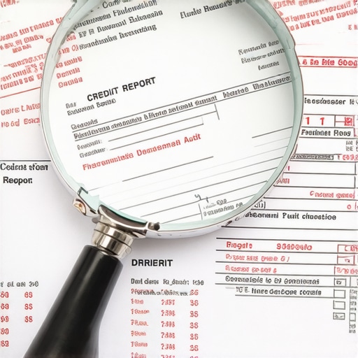Detailed Credit Report Audit Close-up of an auditor examining credit report details with a magnifying glass.