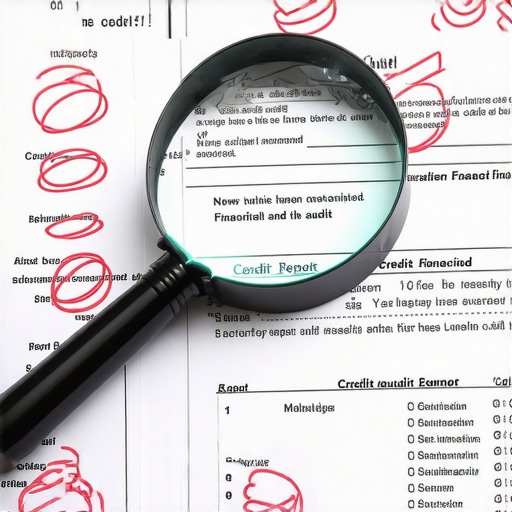 Magnifying glass inspecting a credit report for errors and ghost debts.