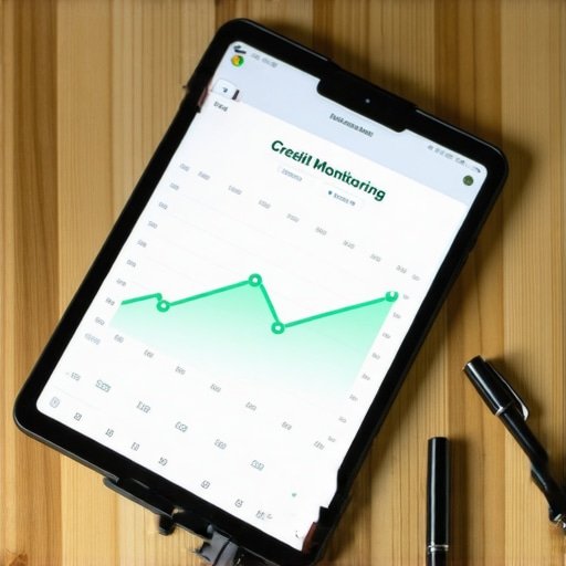 A tablet displaying a credit score improvement graph on a desk