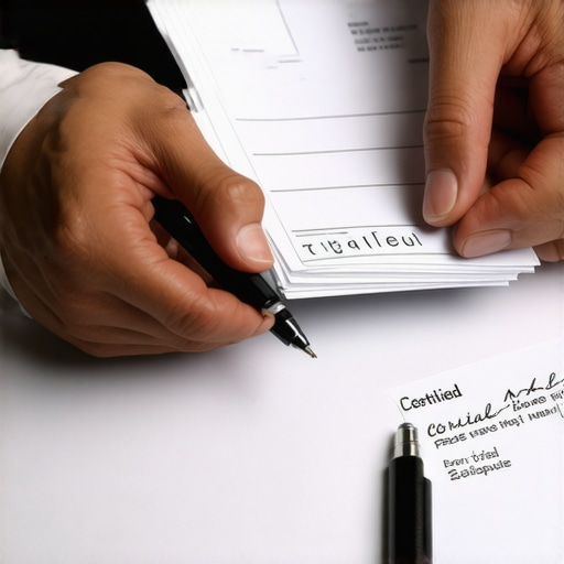 Hands holding credit statements and certified mail receipts for a credit dispute paper trail.