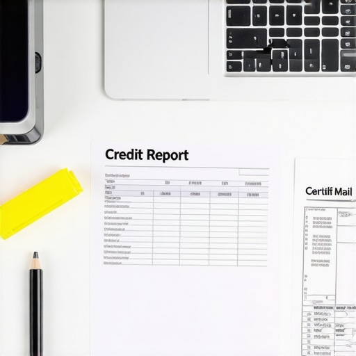 A organized credit dispute tracking system with paper reports and certified mail receipts.