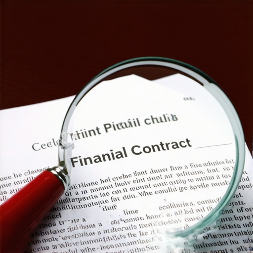 A magnifying glass highlighting hidden clauses in a debt management contract.