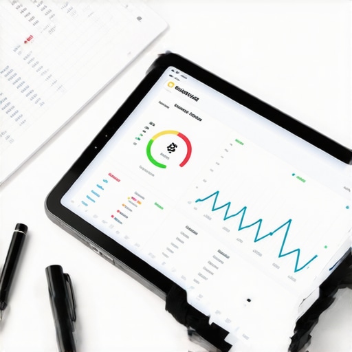 Digital tablet showing credit score graph next to a physical notebook for manual credit tracking.