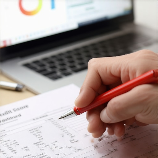 Hand circling a credit report error with a red pen.