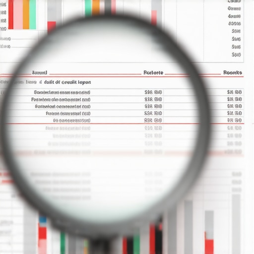 Close-up of a magnifying glass examining errors on a credit report for a dispute.