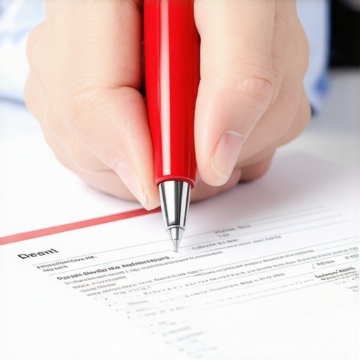 Forensic auditing of a credit report A person manually checking for errors on a printed credit report with a pen.