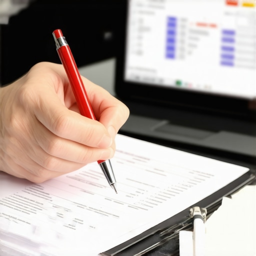 Person identifying a credit report error with a red pen.