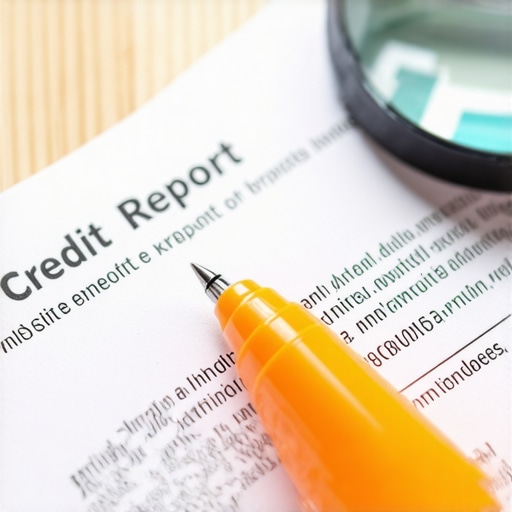 Close up of credit report auditing with highlighter and magnifying glass