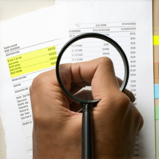 A magnifying glass highlighting specific data entries on a credit report for error identification.