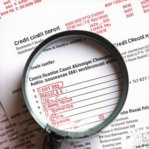 A person using a magnifying glass to find hidden errors and re-aged debt on a credit report.