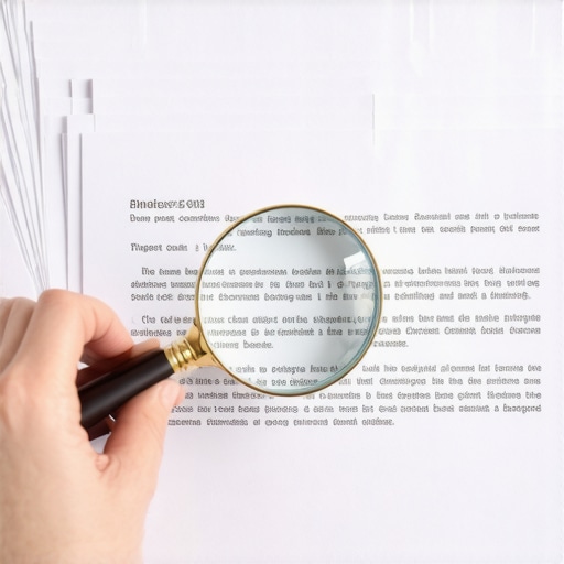 Hands holding a magnifying glass over official legal papers to find credit report discrepancies.