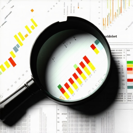 Close-up view of a magnifying glass over a complex financial document showing credit data points