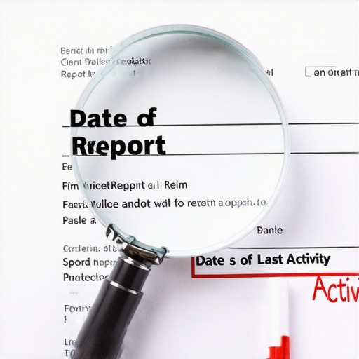 Close up of credit report date being scrutinized with magnifying glass