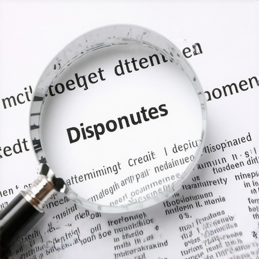 Close up of a magnifying glass over a credit report document showing small text details.