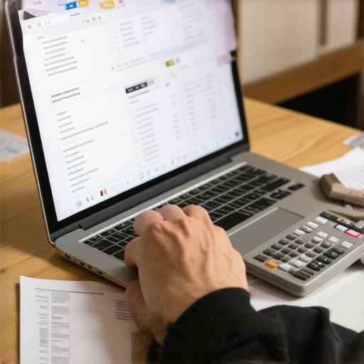A person reviewing their credit score and rental history on a laptop at home.
