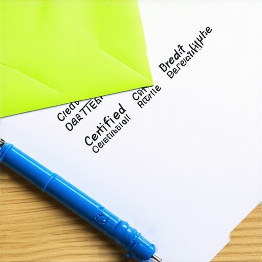 A close-up of a handwritten credit dispute letter and mailing supplies used to bypass automated scanners.