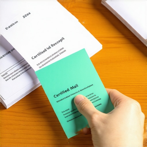 A hand holding a certified mail receipt over credit reports illustrating a paper-based credit repair strategy.