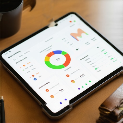 A digital tablet displaying credit score trends and financial maintenance tools on a desk.