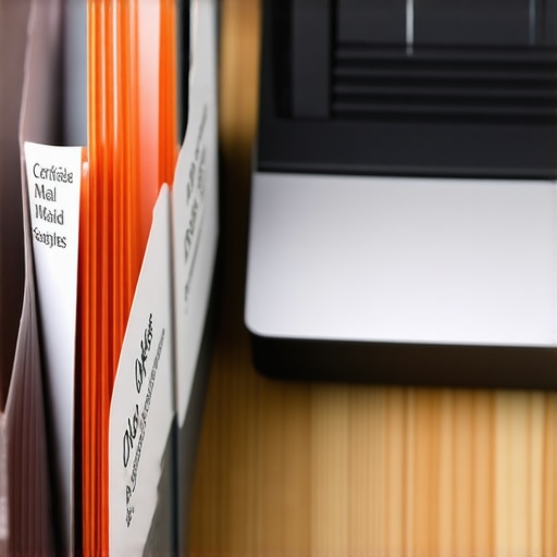 A physical filing system for credit repair documentation including certified mail receipts and a desktop scanner.