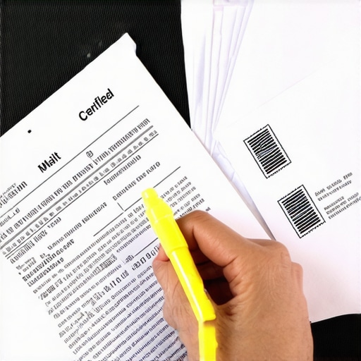 Organized Credit Dispute Process A desk with documents and certified mail supplies for credit repair