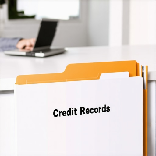 Organized Credit Maintenance and Record Keeping A person managing their credit records and financial files at a desk.