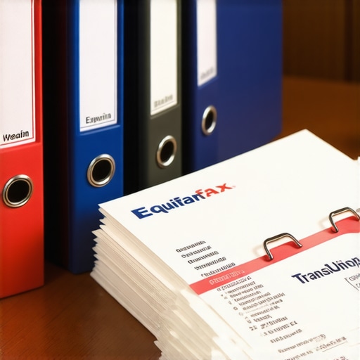 A physical binder and certified mail receipts used for maintaining credit dispute records.