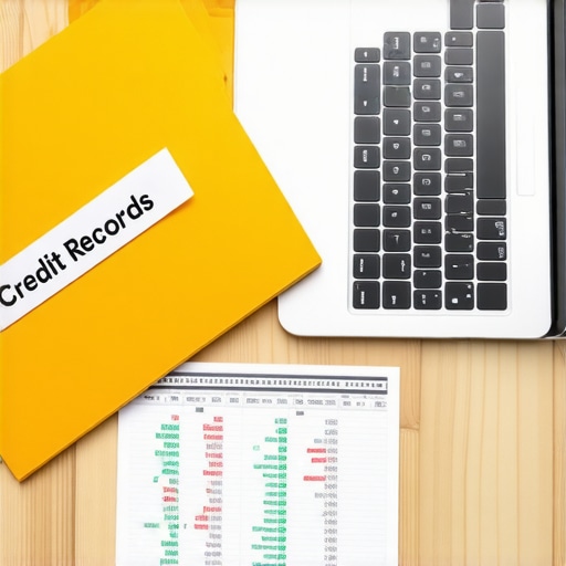 A physical file and a spreadsheet used for tracking credit disputes and score maintenance.