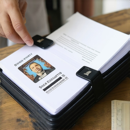 Official identity documents like social security card and license laid out for a credit dispute.