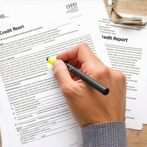 A person highlighting errors on a physical credit report to prepare for a dispute.