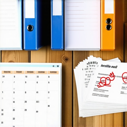 A physical filing system with folders and certified mail receipts used for tracking credit disputes and score maintenance.